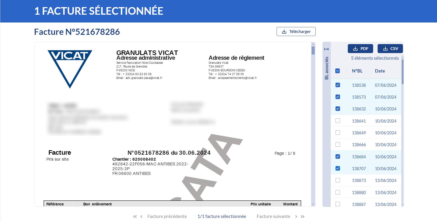 Rapprochement BL/Facture